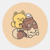 Chocolate Milk Sipping on Bliss – Kawaii Cat Food  Ronde Sticker (Voorkant)