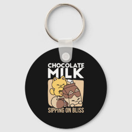 Chocolate Milk Sipping on Bliss – Kawaii Cat Food Sleutelhanger