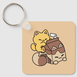 Chocolate Milk Sipping on Bliss – Kawaii Cat Food Sleutelhanger