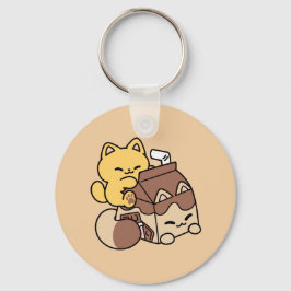 Chocolate Milk Sipping on Bliss – Kawaii Cat Food Sleutelhanger