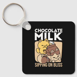 Chocolate Milk Sipping on Bliss – Kawaii Cat Food Sleutelhanger