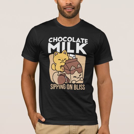 Chocolate Milk Sipping on Bliss – Kawaii Cat Food T-shirt (Voorkant)