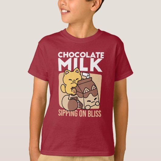 Chocolate Milk Sipping on Bliss – Kawaii Cat Food T-shirt (Voorkant)