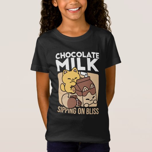 Chocolate Milk Sipping on Bliss – Kawaii Cat Food  T-shirt (Voorkant)