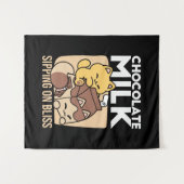 Chocolate Milk Sipping on Bliss – Kawaii Cat Food Wandkleed (Voorkant (horizontaal))