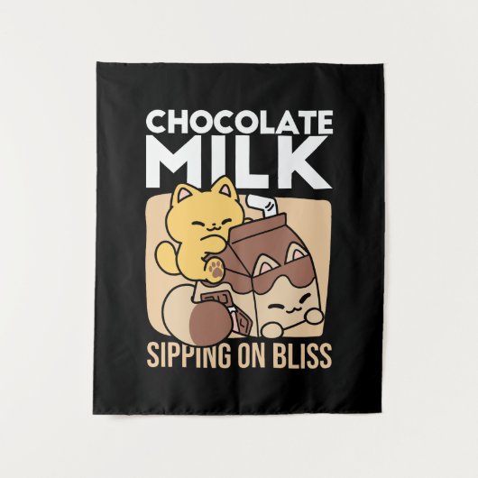 Chocolate Milk Sipping on Bliss – Kawaii Cat Food Wandkleed (Voorkant)