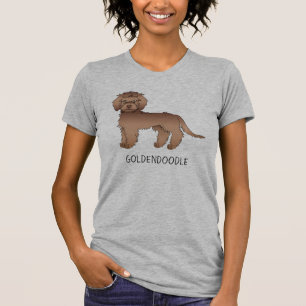 Chocolate Mini Goldendoodle Cartoon Hond & Tekst T-shirt
