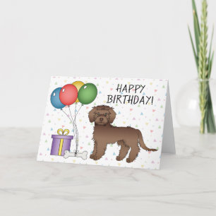 Chocolate Mini Goldendoodle Hond Gelukkige Verjaar Kaart