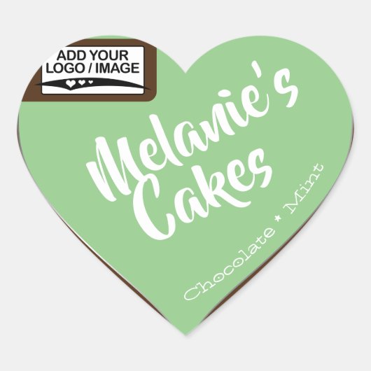 Chocolate Mint Green Cake Packaging Logo Sjabloon Hart Sticker (Voorkant)