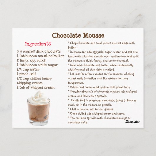 Chocolate  Mousse Recipe Card Briefkaart (Achterkant)