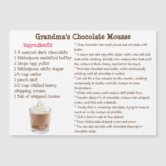 Chocolate Mousse Recipe Magnetic Card (Voorkant)