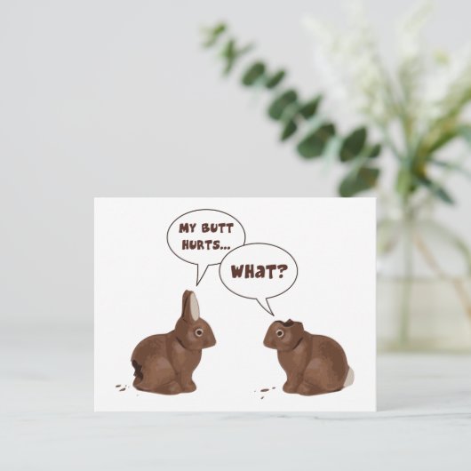 Chocolate Neaster Bunny Rabbits Butt Hurts Feestdagenkaart (Staand voorkant)