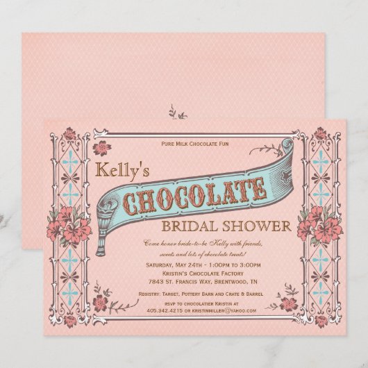 Chocolate Party Bridal Shower-uitnodiging Kaart (Voorkant / Achterkant)