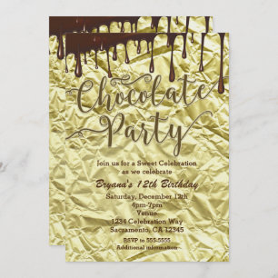 Chocolate Party Gold Faux Foil Wrapper Invitations Kaart