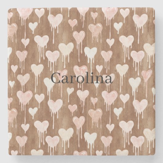 Chocolate Pink Cream Hearts Love Valentine's Day Stenen Onderzetter (Voorkant)