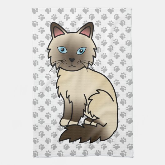 Chocolate Point Birmaanse kat / Ragdoll Cute Kat & Theedoek (Verticaal)