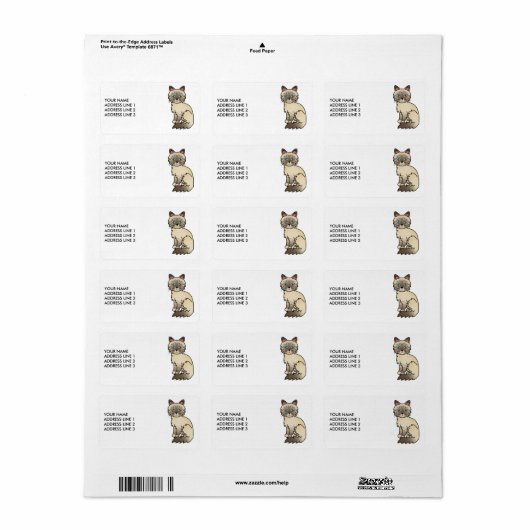 Chocolate Point Tabby Birman/Ragdoll & Aangepaste  Etiket (Full Sheet)