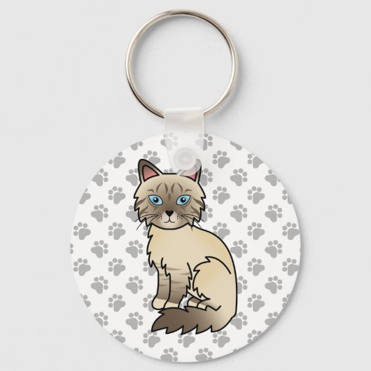 Chocolate Point Tabby Birman / Ragdoll Cartoon Kat Sleutelhanger (Voorkant)