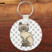 Chocolate Point Tabby Birman / Ragdoll Cartoon Kat Sleutelhanger (Voorkant)