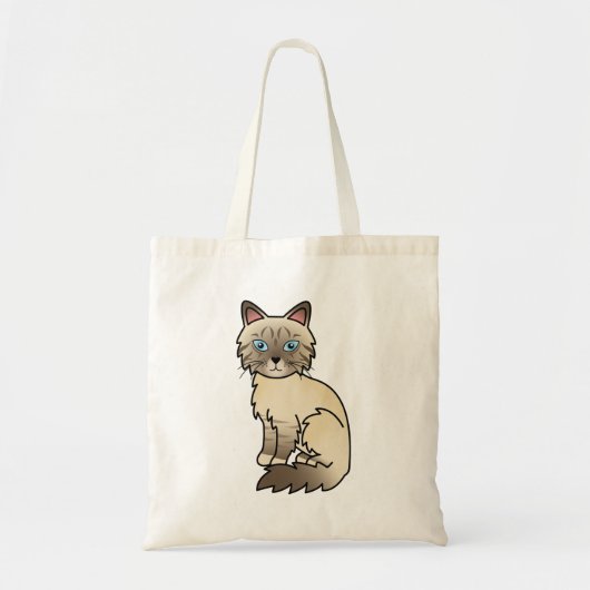 Chocolate Point Tabby Birman / Ragdoll Cartoon Kat Tote Bag (Voorkant)