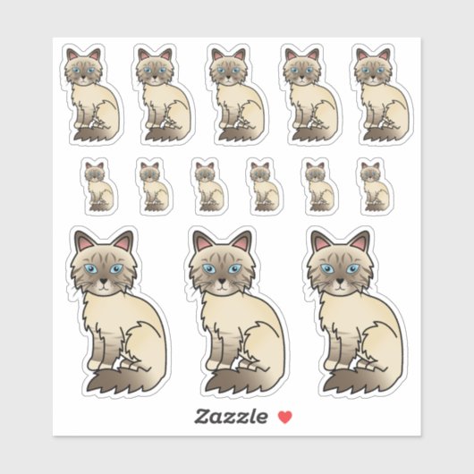 Chocolate Point Tabby Birman/Ragdoll Cartoon Katte Sticker (Vel)