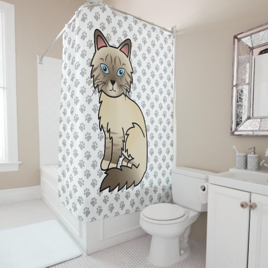 Chocolate Point Tabby Birman / Ragdoll Kat & Pootj Douchegordijn (In situ)