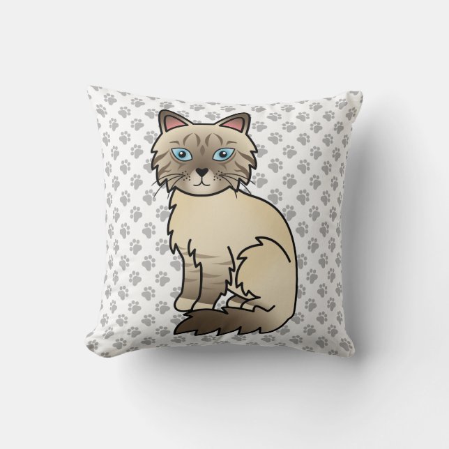 Chocolate Point Tabby Birman / Ragdoll Kat & Pootj Kussen (Voorkant)