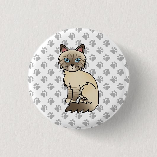 Chocolate Point Tabby Birman / Ragdoll Kat & Pootj Ronde Button 3,2 Cm (Voorkant)