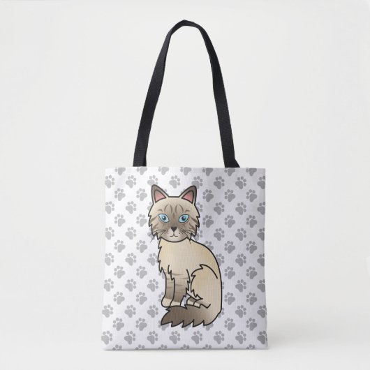 Chocolate Point Tabby Birman / Ragdoll Kat & Pootj Tote Bag (Voorkant)