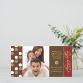 Chocolate Polkadots Kerst Fotokaart (rood) Feestdagenkaart (Staand voorkant)