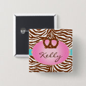 Chocolate Pretzel Bakery Zebra Name Tag Button (Voorkant /achterkant)
