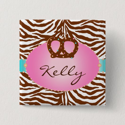 Chocolate Pretzel Bakery Zebra Name Tag Button (Voorkant)