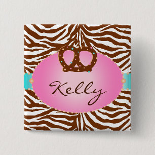 Chocolate Pretzel Bakery Zebra Name Tag Button
