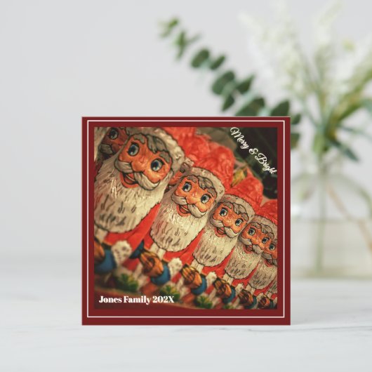 Chocolate Santa Custom Script Christmas Greeting Feestdagenkaart (Staand voorkant)