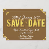 Chocolate Save the Date Card with Gold Foil (Voorkant / Achterkant)