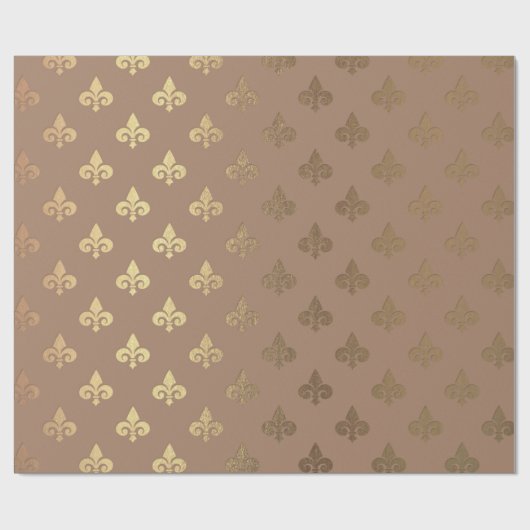 Chocolate Sepia Gold Metallic Fleur-de-lis Cadeaupapier (Vlak)