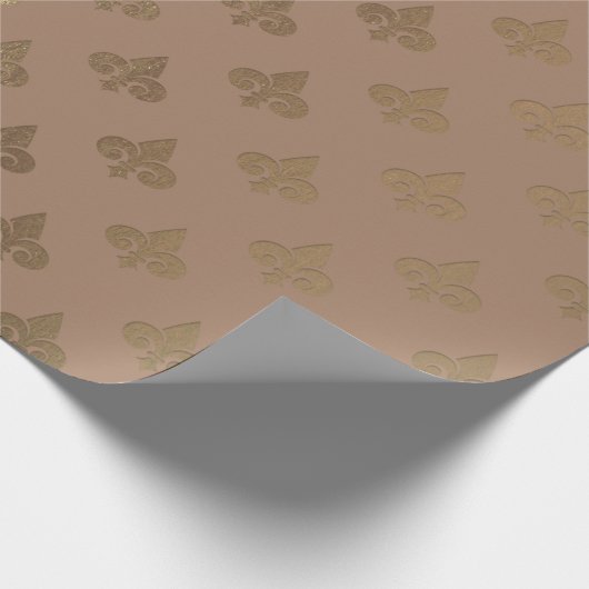 Chocolate Sepia Gold Metallic Fleur-de-lis Cadeaupapier (Hoek)