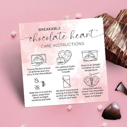 Chocolate Smash Heart Care Guide Roze Waterverf Vierkante Visitekaartje