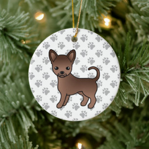 Chocolate Smooth Coat Chihuahua Cartoon Dog & Paws Keramisch Ornament