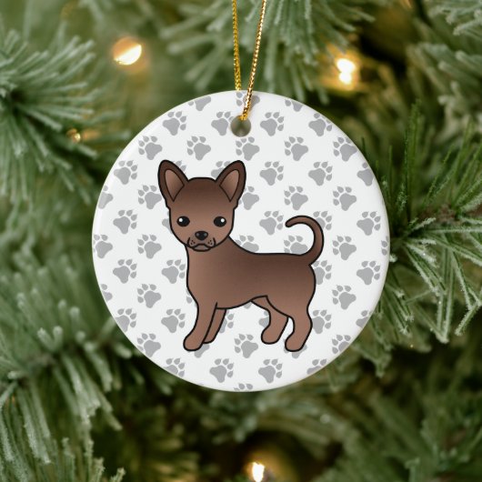 Chocolate Smooth Coat Chihuahua Cartoon Dog & Paws Keramisch Ornament (Boom)