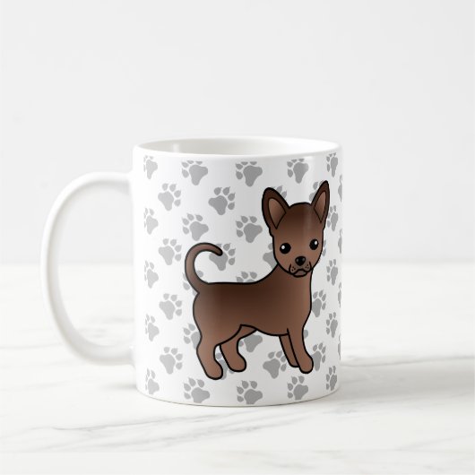 Chocolate Smooth Coat Chihuahua Cartoon Dog & Paws Koffiemok (Links)