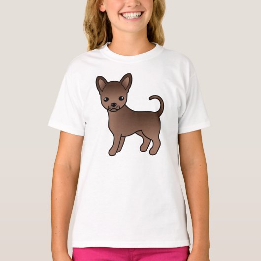 Chocolate Smooth Coat Chihuahua Cute Cartoon Dog T-shirt (Voorkant)