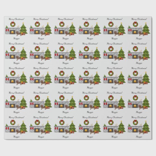 Chocolate Smooth Coat Dachshund - kerstruimte Cadeaupapier (Vlak)