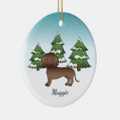 Chocolate Smooth Coat Dachshund - Winterbos Keramisch Ornament (Rechts)