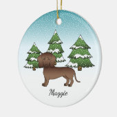Chocolate Smooth Coat Dachshund - Winterbos Keramisch Ornament (Links)