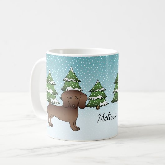 Chocolate Smooth Coat Dachshund - Winterbos Koffiemok (Voorkant links)