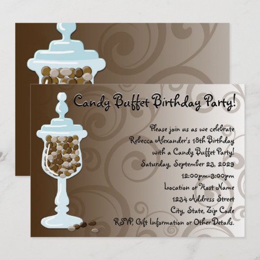 Chocolate Snoep Buffet Bar, Urn of Sweets Kaart (Voorkant / Achterkant)