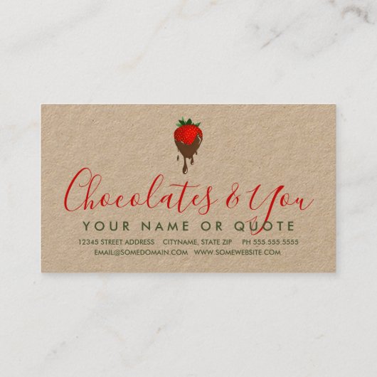 chocolate strawberry business card visitekaartje (Achterkant)