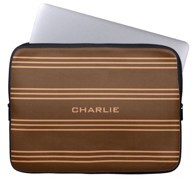 Chocolate Stripes, aangepaste monogram laptophoeze Laptop Sleeve (Voorkant)