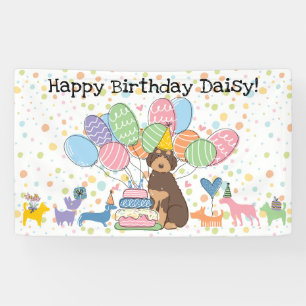 Chocolate Tan Aussiedoodle Hond Verjaardagsfeestje Spandoek